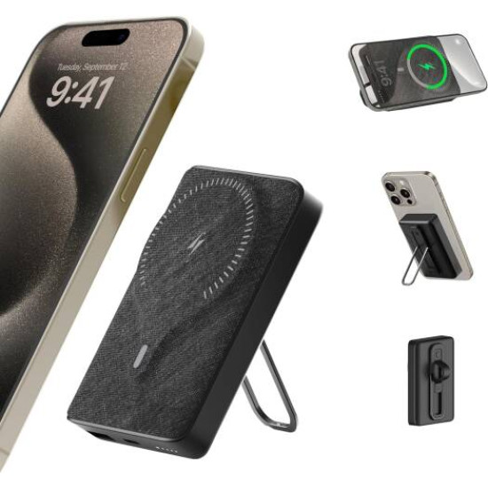 BRAVE 20W 10000mAh Magnetic Mini Pocket Portable Wireless Power Bank with Kickstand and Grip for iPhones