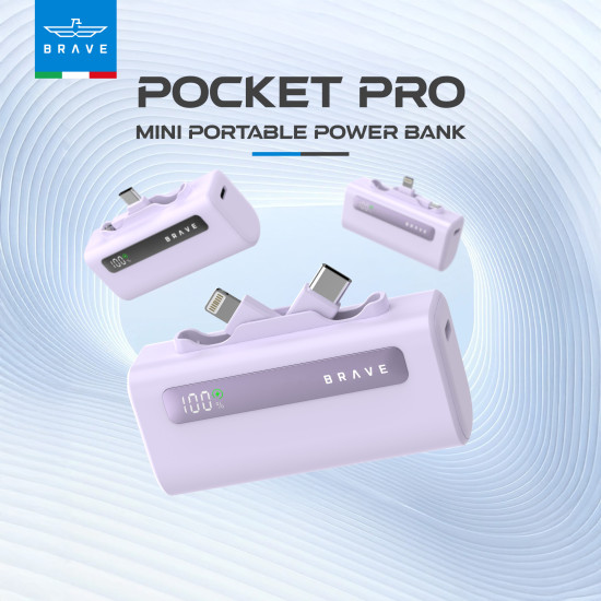 Brave 4-in-1 5000mAh Power Bank with 20W USB-C Fast Charging | Built-in Lightning & Type-C Cables | LED Display | Portable Charger