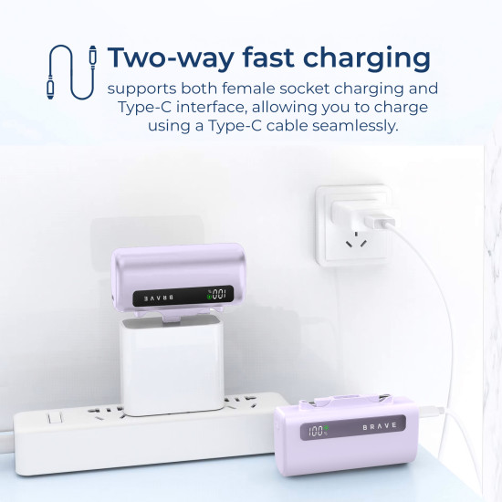 Brave 4-in-1 5000mAh Power Bank with 20W USB-C Fast Charging | Built-in Lightning & Type-C Cables | LED Display | Portable Charger
