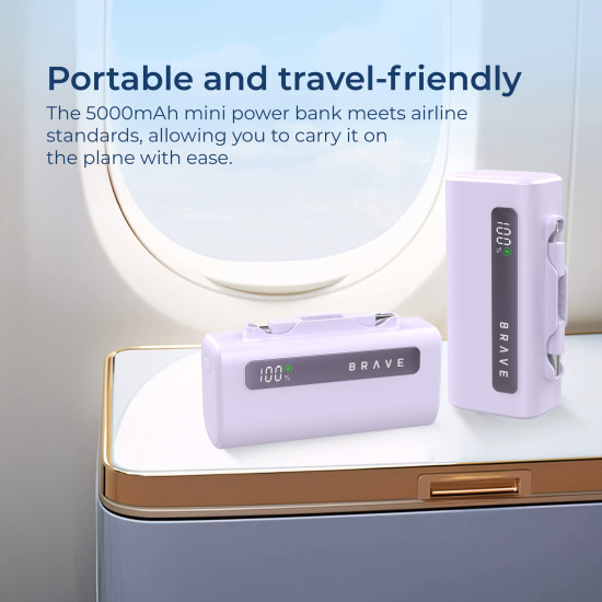 Brave 4-in-1 5000mAh Power Bank with 20W USB-C Fast Charging | Built-in Lightning & Type-C Cables | LED Display | Portable Charger