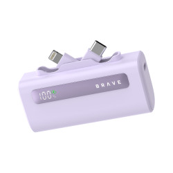 Brave 4-in-1 5000mAh Power Bank with 20W USB-C Fast Charging | Built-in Lightning & Type-C Cables | LED Display | Portable Charger